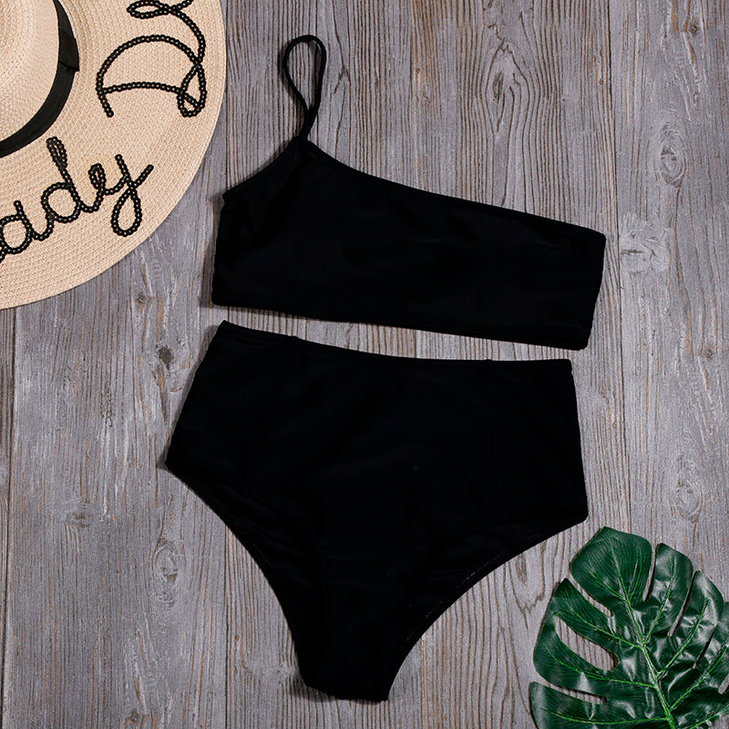 High-Waisted Solid Color Bikini Swimsuit (Amazon Style)