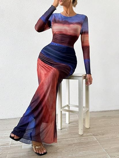 Tie Dye Mesh Bodycon Maxi Dress TAKINMaXX