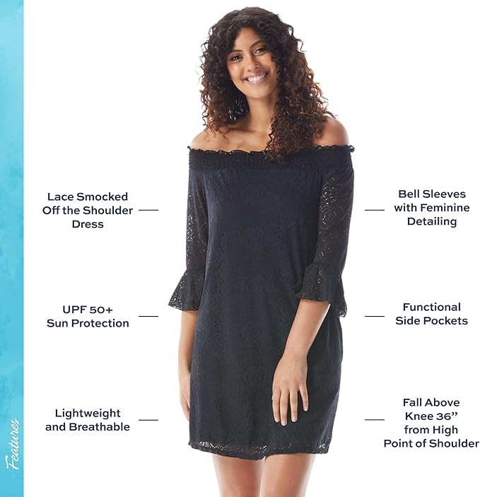 Beach House Kelsea UPF 50+ Smocked Off-Shoulder Dress with Pockets TAKINMaXX