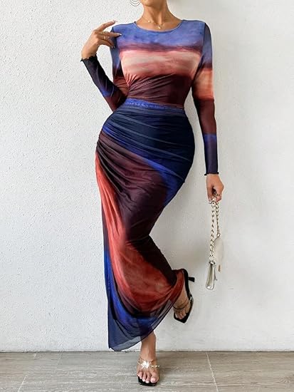 Tie Dye Mesh Bodycon Maxi Dress TAKINMaXX