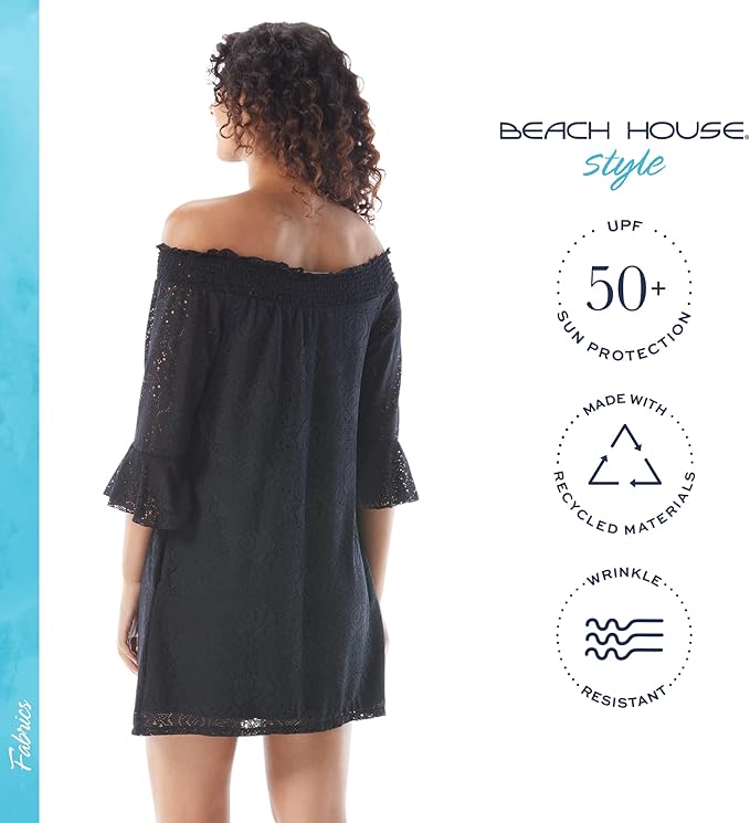 Beach House Kelsea UPF 50+ Smocked Off-Shoulder Dress with Pockets TAKINMaXX