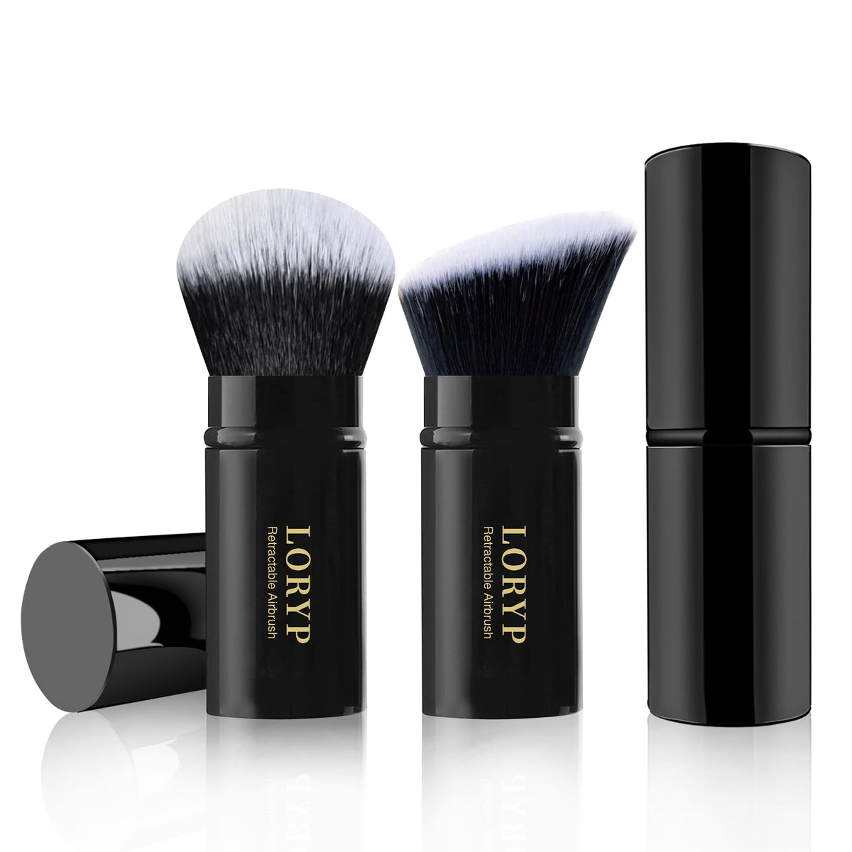 LORYP Retractable Makeup Brush Black Kabuki Foundation Brush for liquid Cream and Powder Makeup 2 Pack Travel Makeup Brush Set