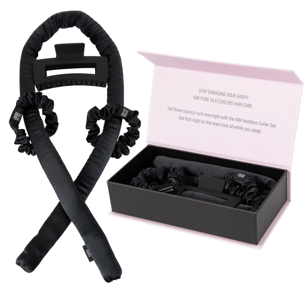 Heatless Silk Hair Rollers for Bouncy Overnight Curls | Curling Rod Headband Wrap Set for Heatless Curls (Black)