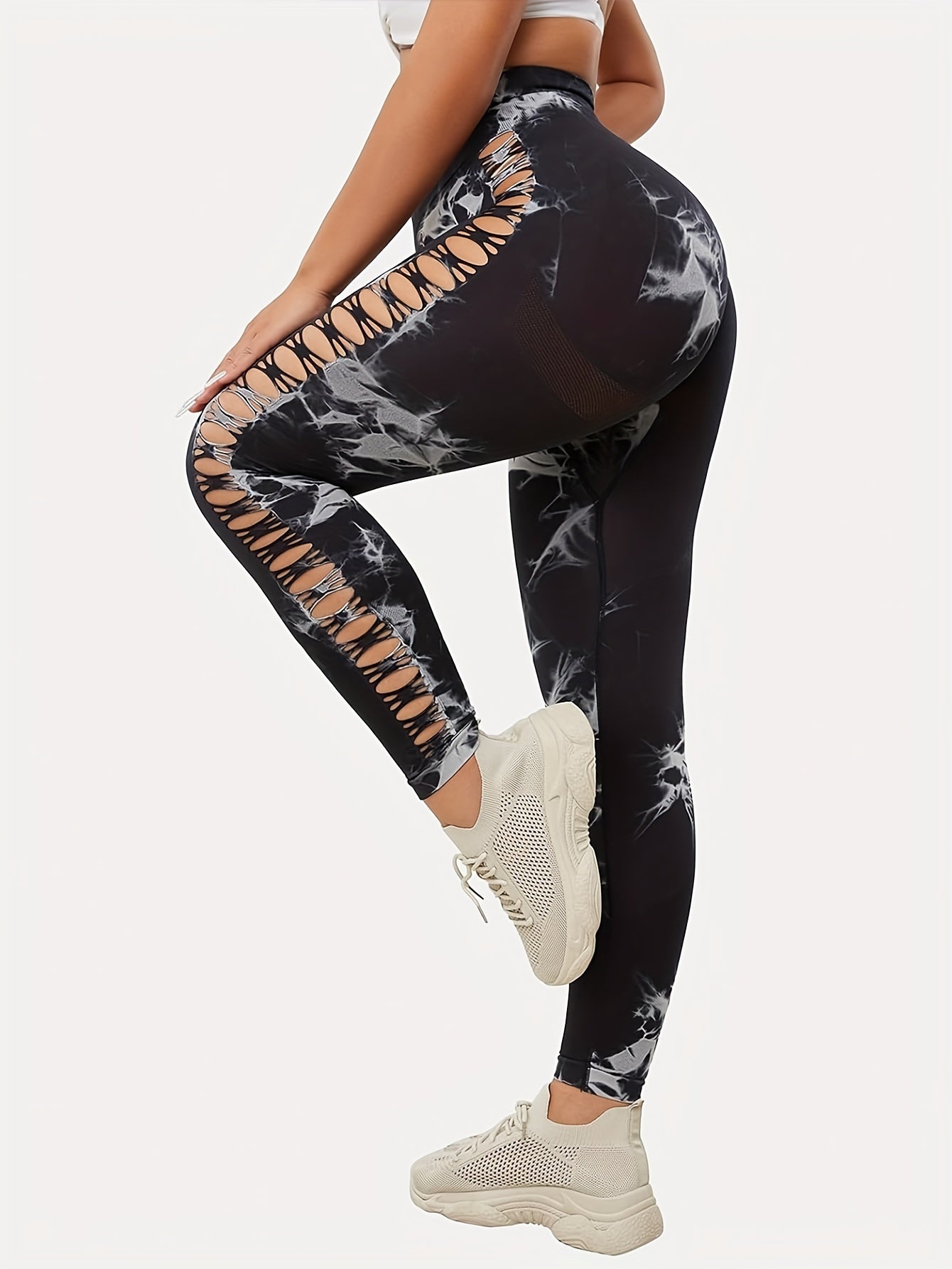 Tie-Dye Cutout High-Waisted Leggings