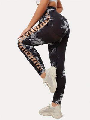 Tie-Dye Cutout High-Waisted Leggings