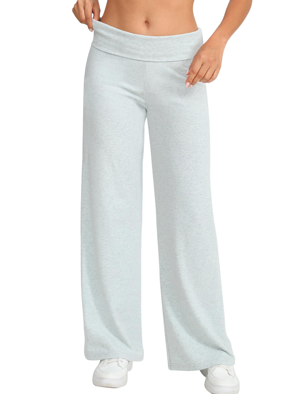 Foldover Waist Wide-Leg Yoga Pants – Grey