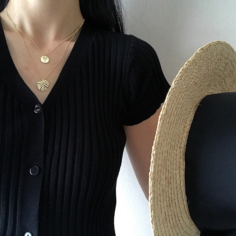 Korean S925 Silver Gold Monstera Layered Necklace