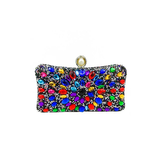 Multicolor Rhinestone Evening Clutch Pearl Purse
