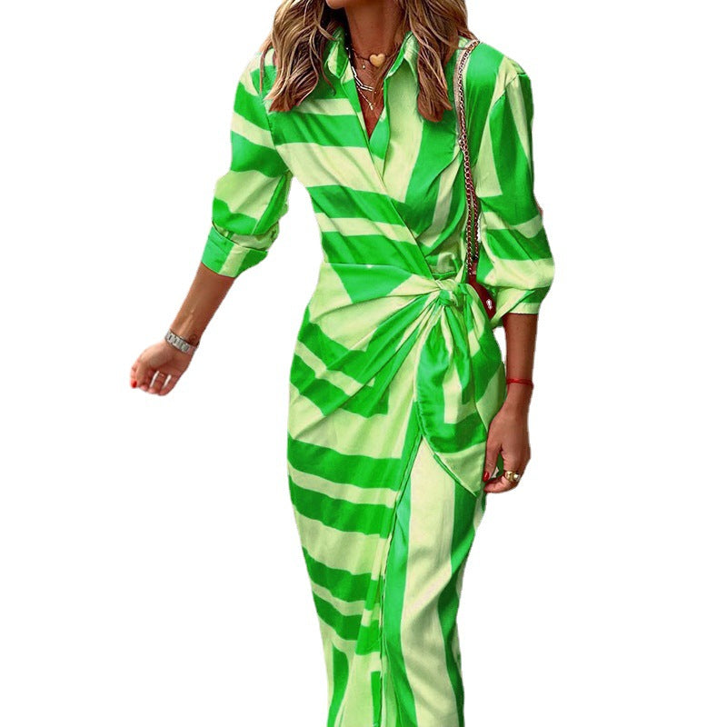 2023 Fashion Women's Long Sleeve V-Neck Printed Dress