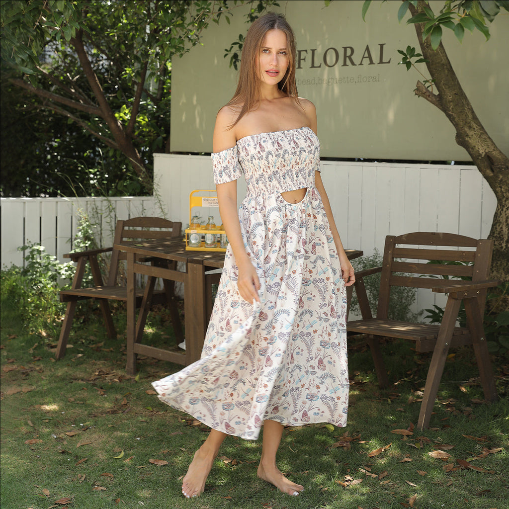 Women's Off Shoulder Strapless Floral Dress TAKINMaXX