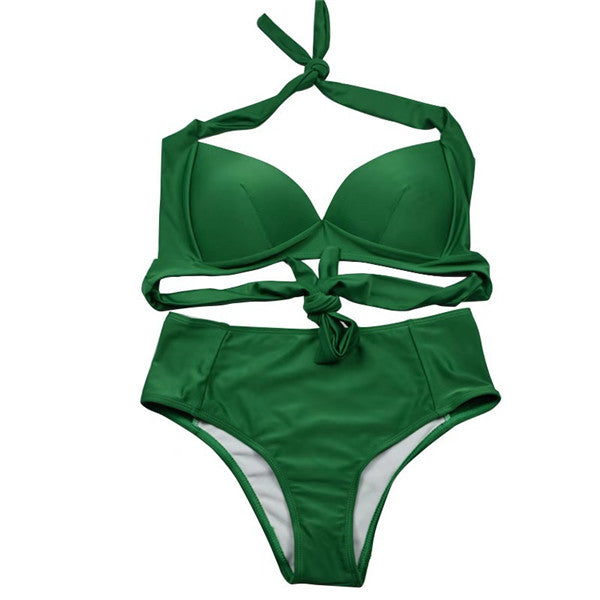 Solid Color High-Waisted Bikini Women's Swimsuit