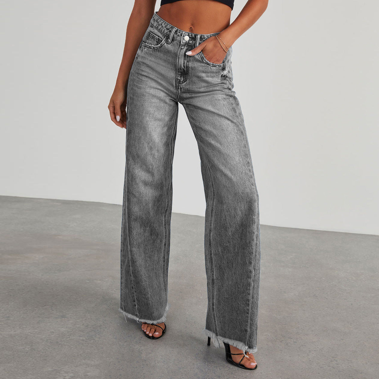 Fashion High Waist  Straight Jeans