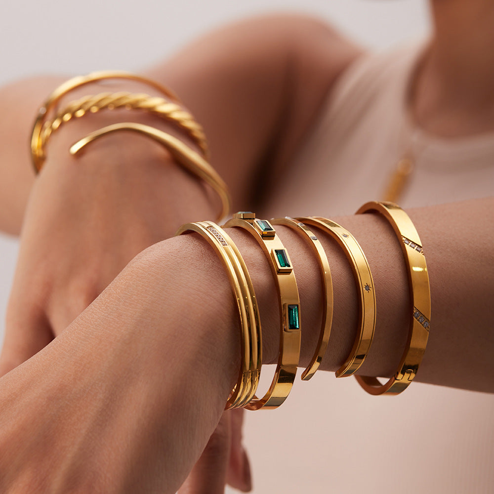 Gold-plated Stainless Bracelets With Zirconia