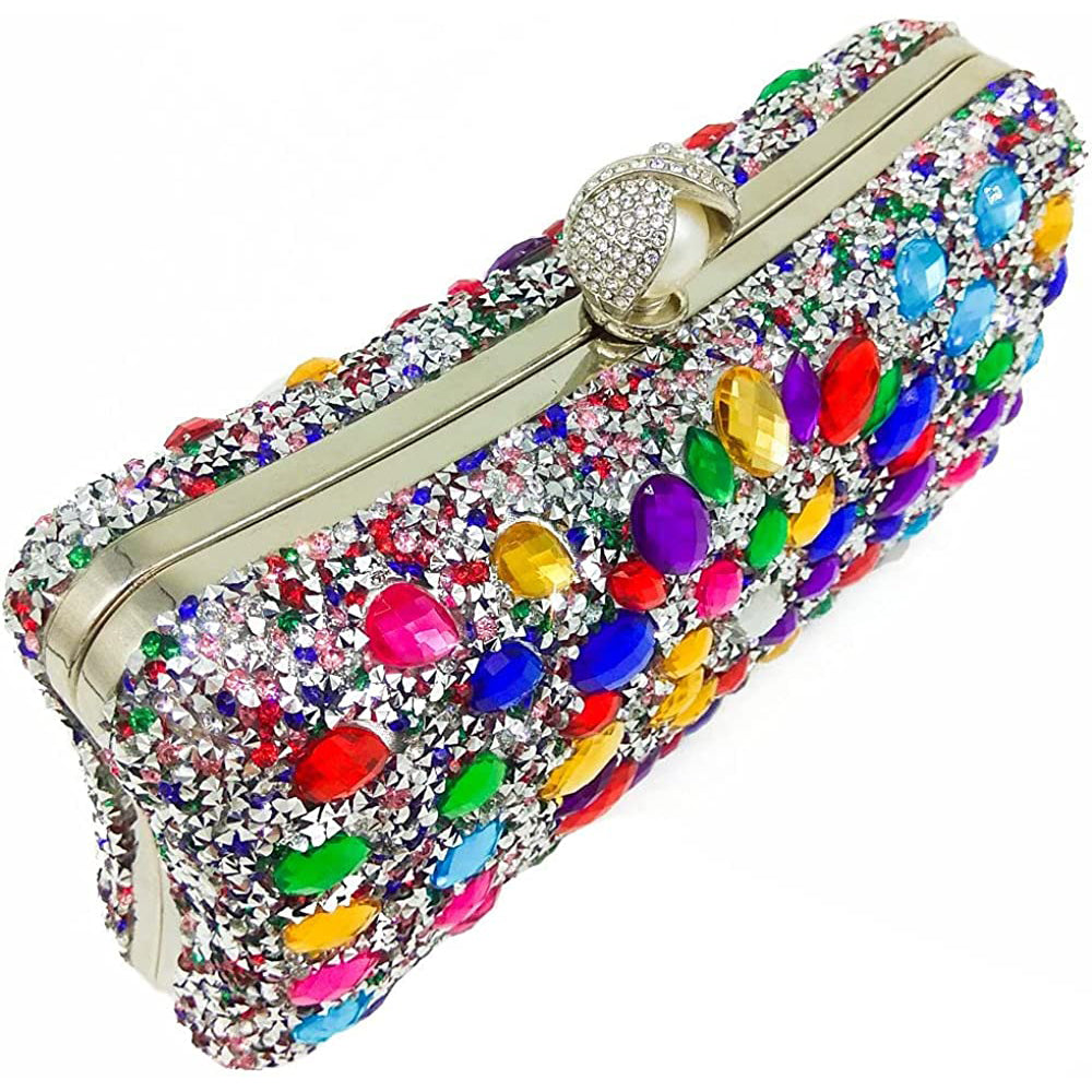 Multicolor Rhinestone Evening Clutch Pearl Purse