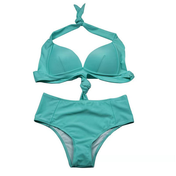 Solid Color High-Waisted Bikini Women's Swimsuit
