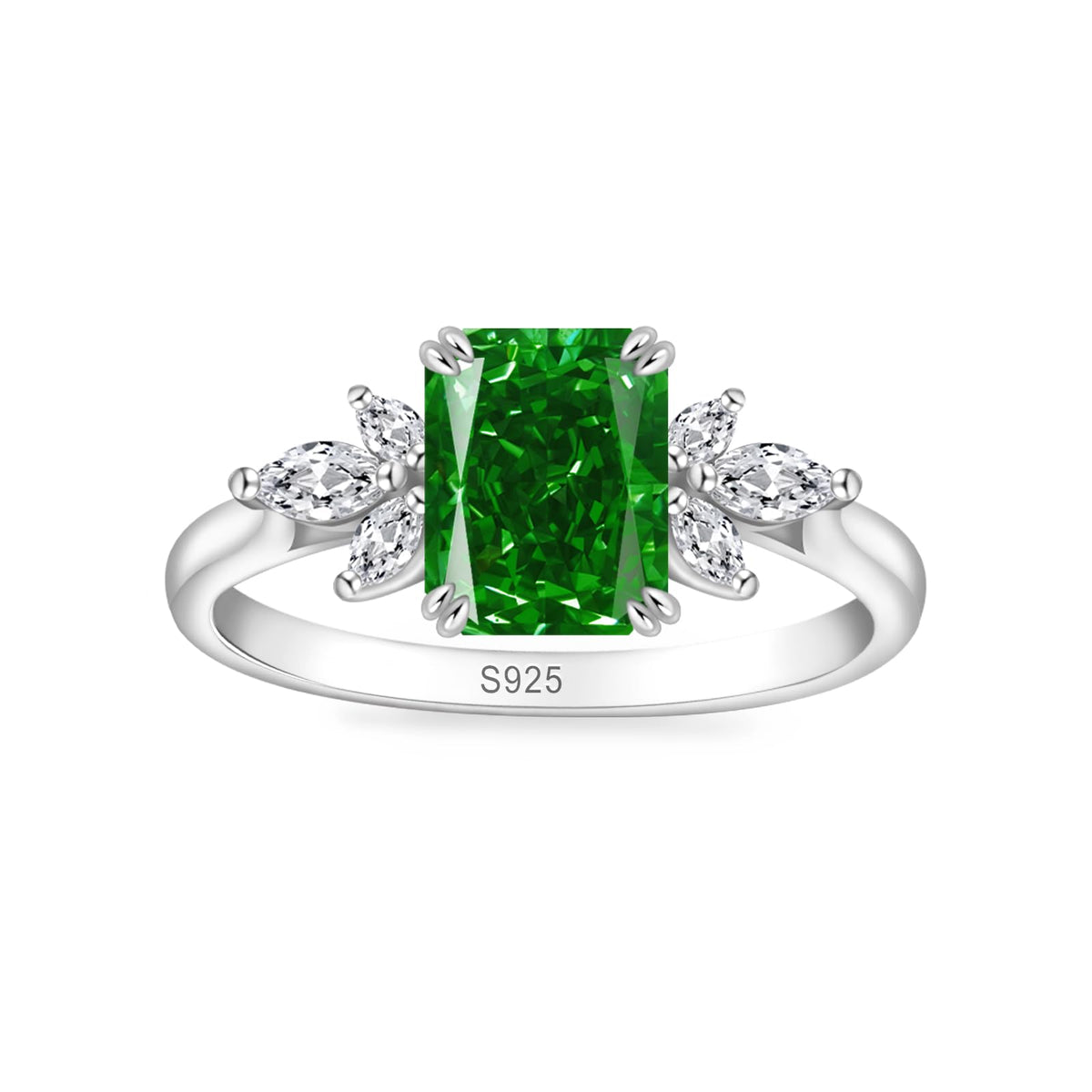 Radiant-Cut Green Cubic Zirconia Ring – 925 Sterling Silver