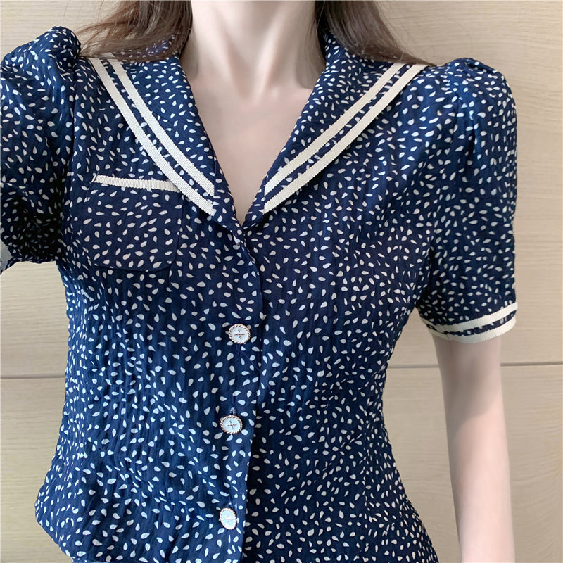 Navy Style Women's High-Waisted Skirt and Top Set