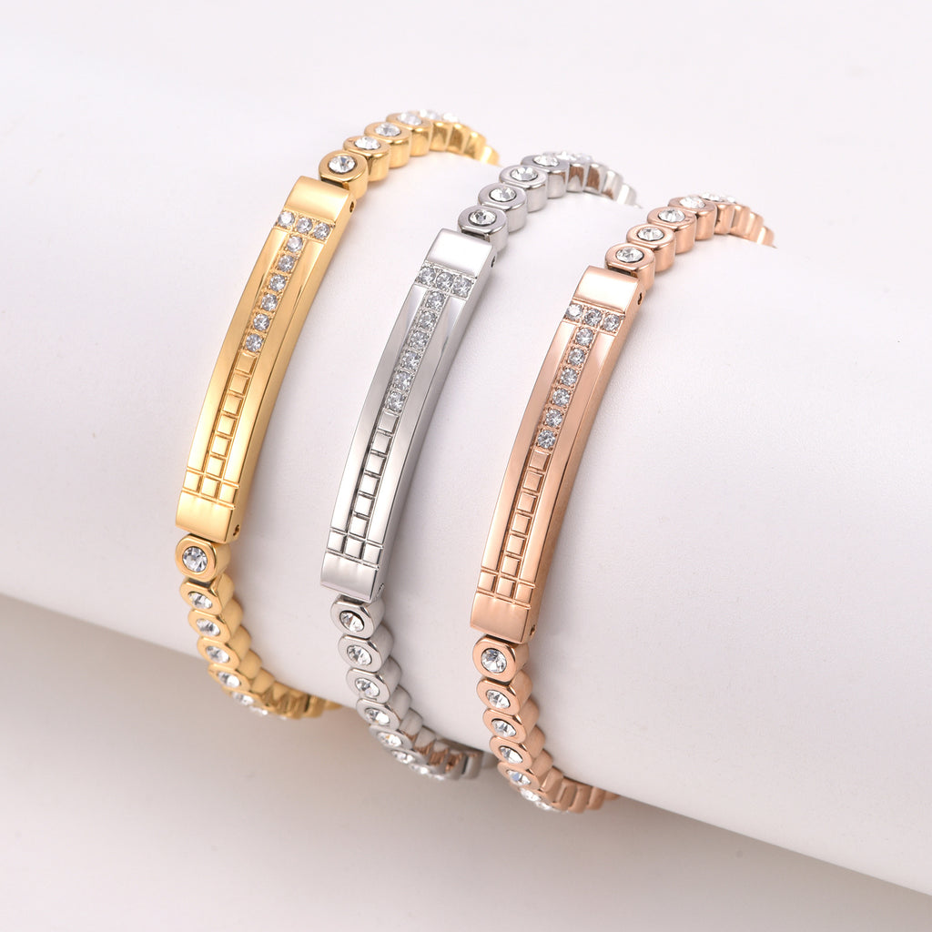 High-Grade Inlaid Stone Double T Bracelet