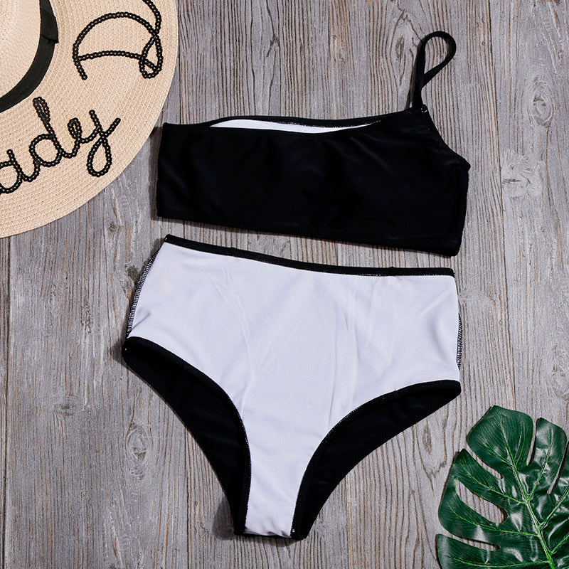 High-Waisted Solid Color Bikini Swimsuit (Amazon Style)