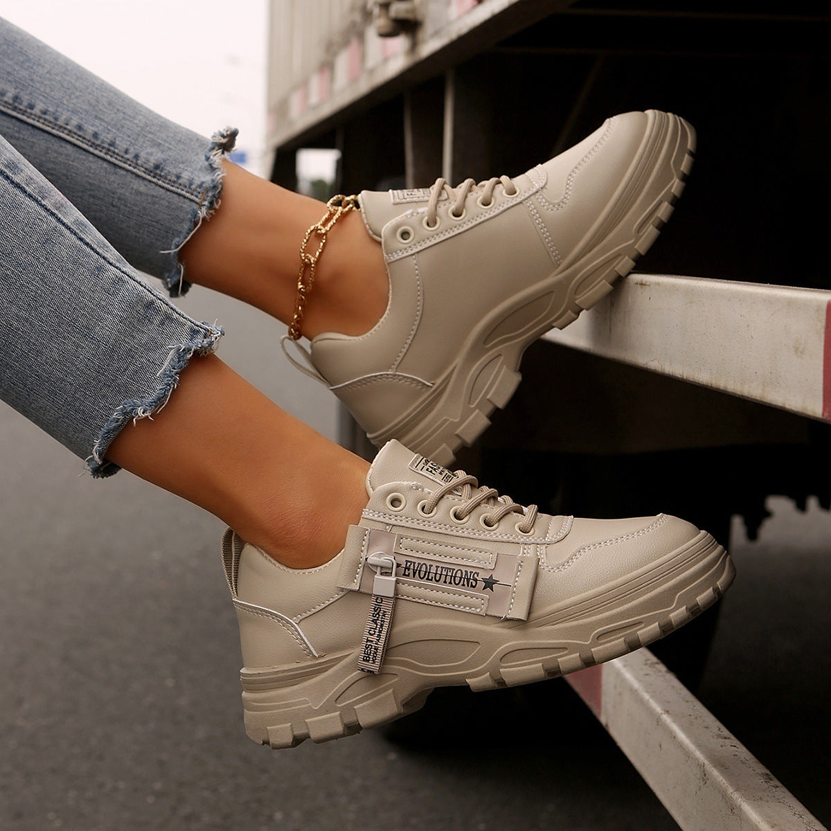 Lace-up Side-Zipper Sneakers