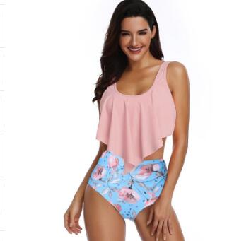 Floral Ruffled High-Waisted Bikini Swimsuit
