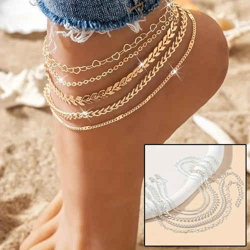 5Pcs Bohemian  Chain Anklets