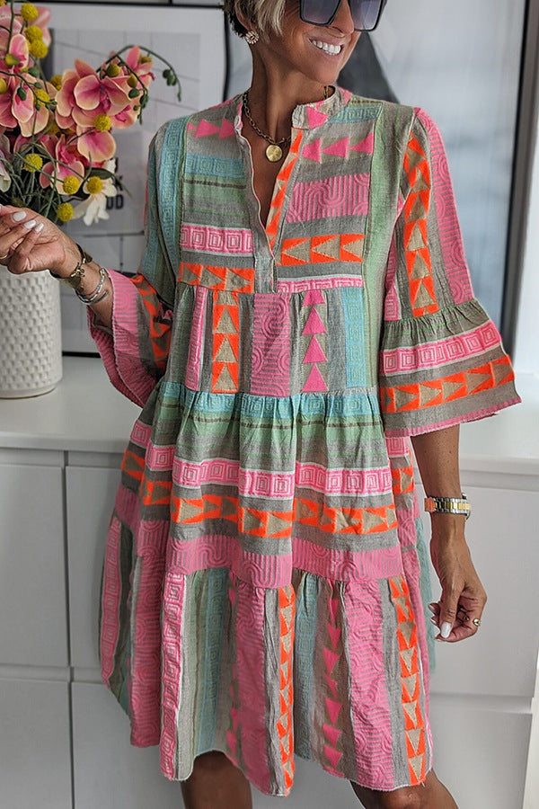 New Women's Printed V-Neck Dress for Fall 2023