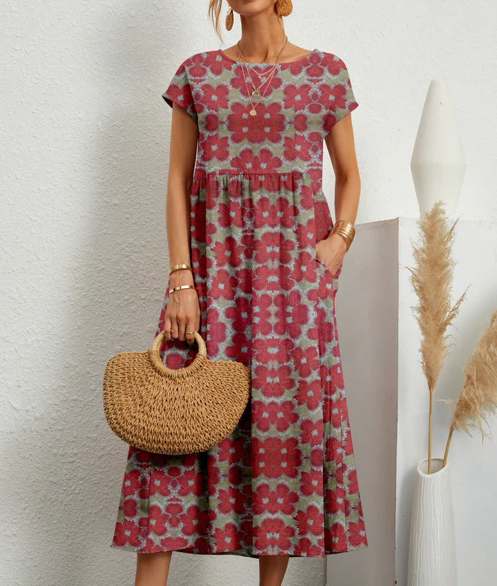 Samantha Boho Midi Dress – Flowy Feminine Casual Dress with Pockets TAKINMaXX