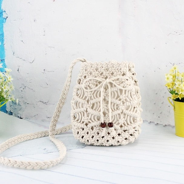 Retro Woven Crossbody Bucket Bag for Beach Vacation