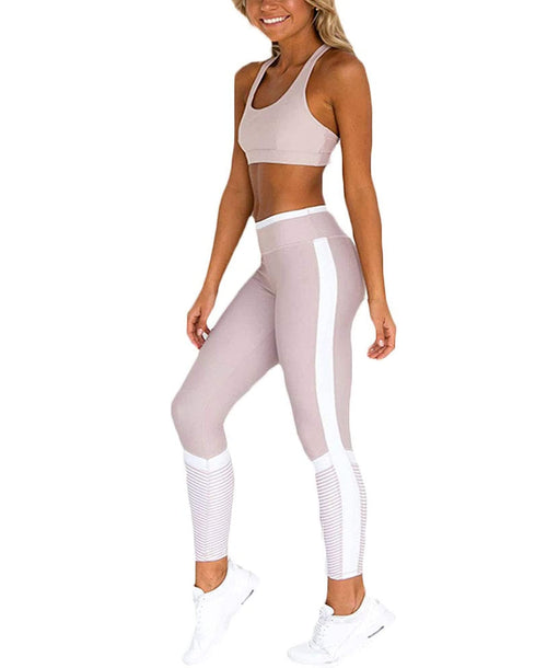 2-Piece Contrast Workout Set – High-Waist Leggings and Sports Bra