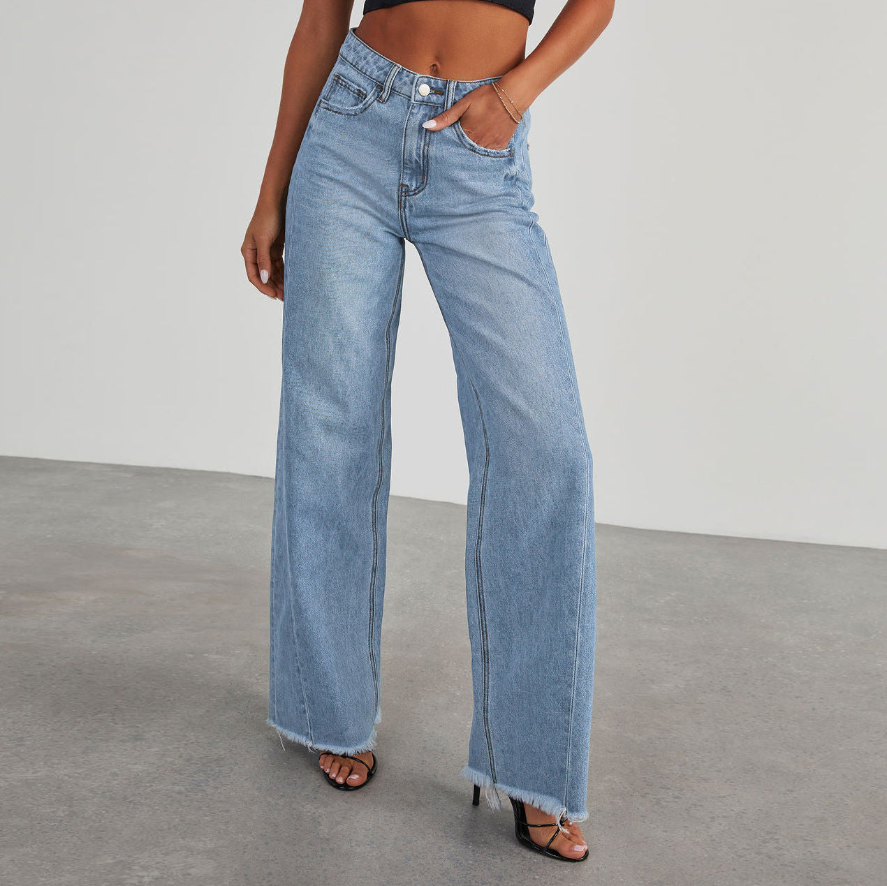 Fashion High Waist  Straight Jeans