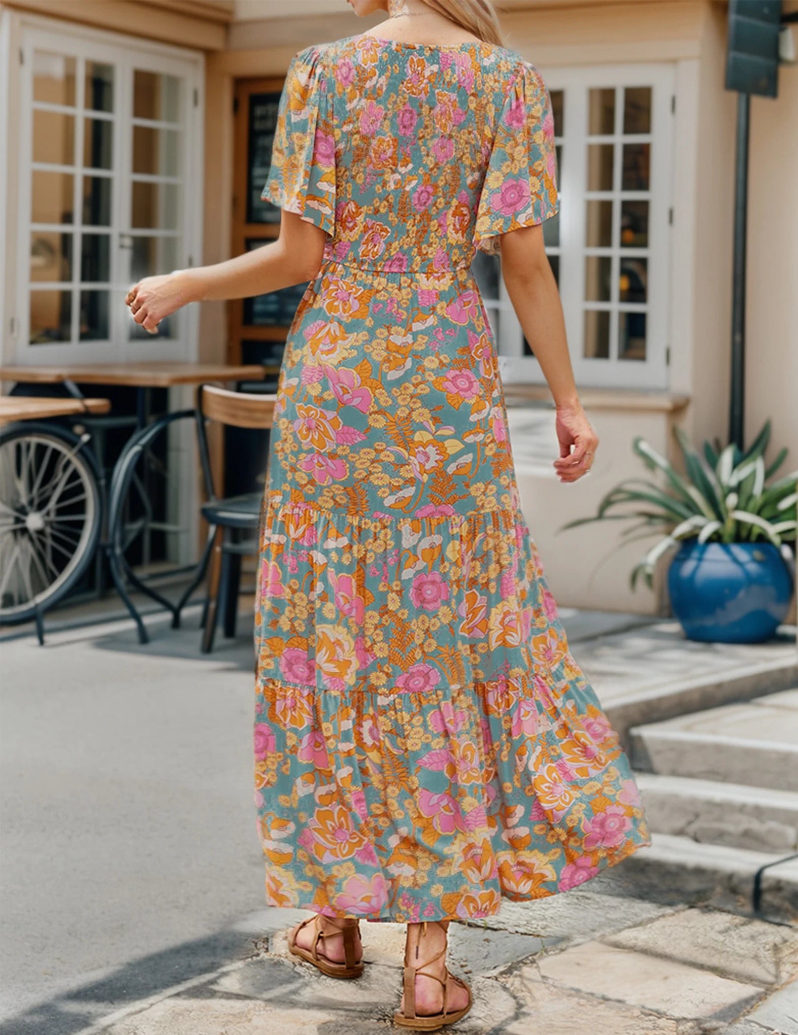 Crewneck  High Waist Wide Ruffle Hem Dress