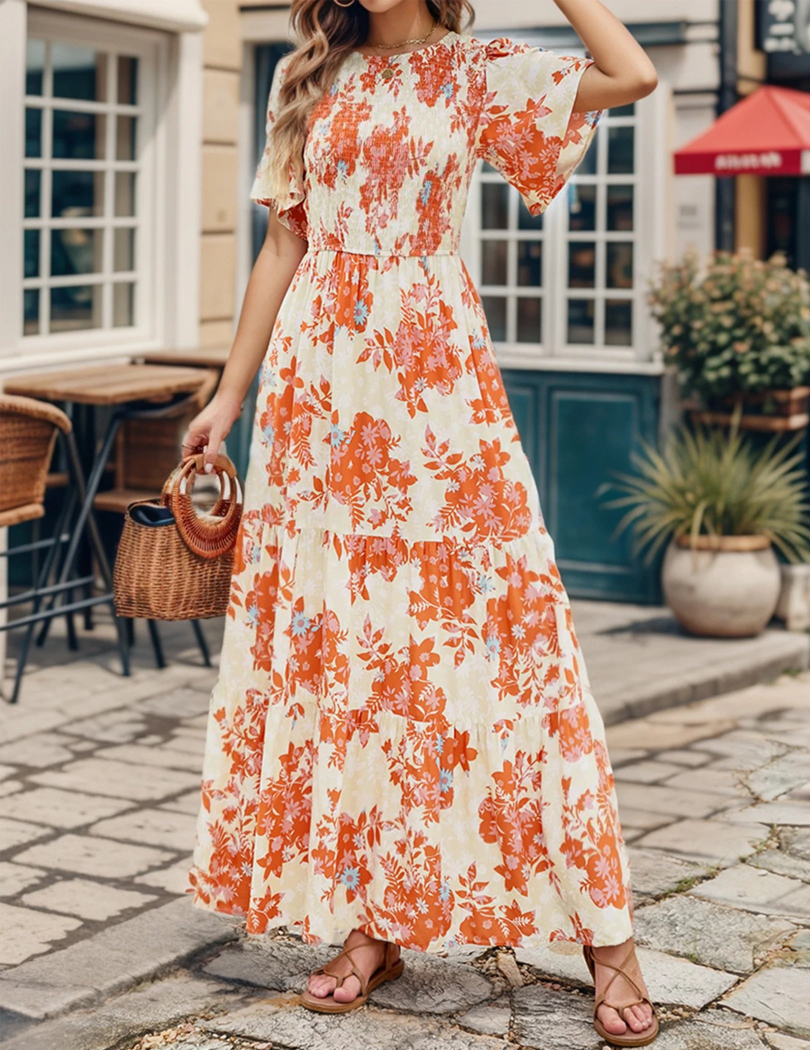 Crewneck  High Waist Wide Ruffle Hem Dress