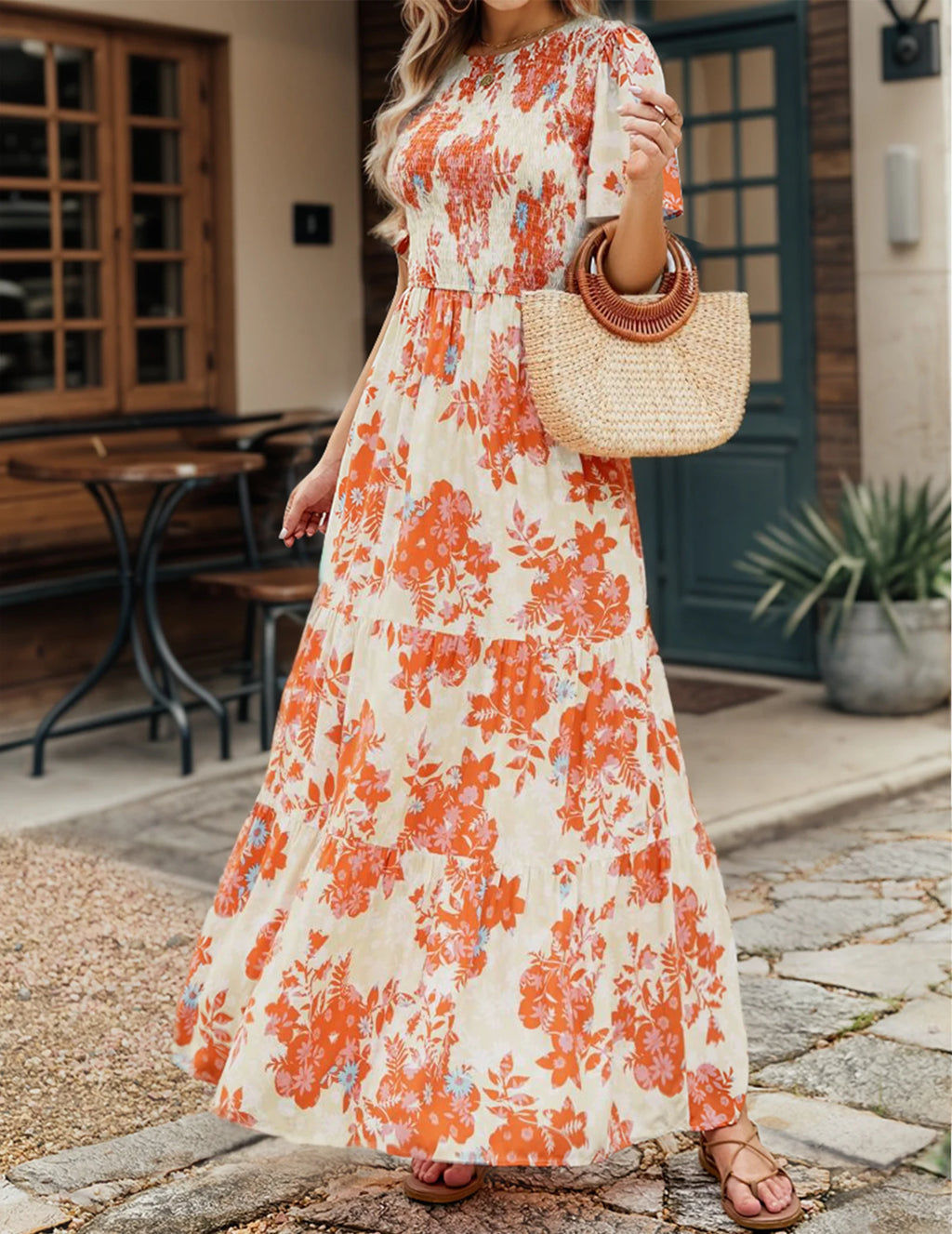 Crewneck  High Waist Wide Ruffle Hem Dress