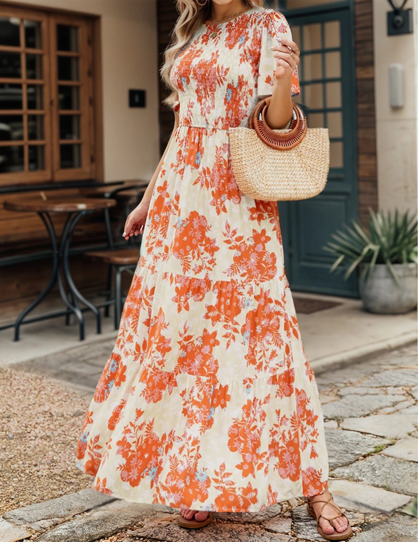 Crewneck  High Waist Wide Ruffle Hem Dress