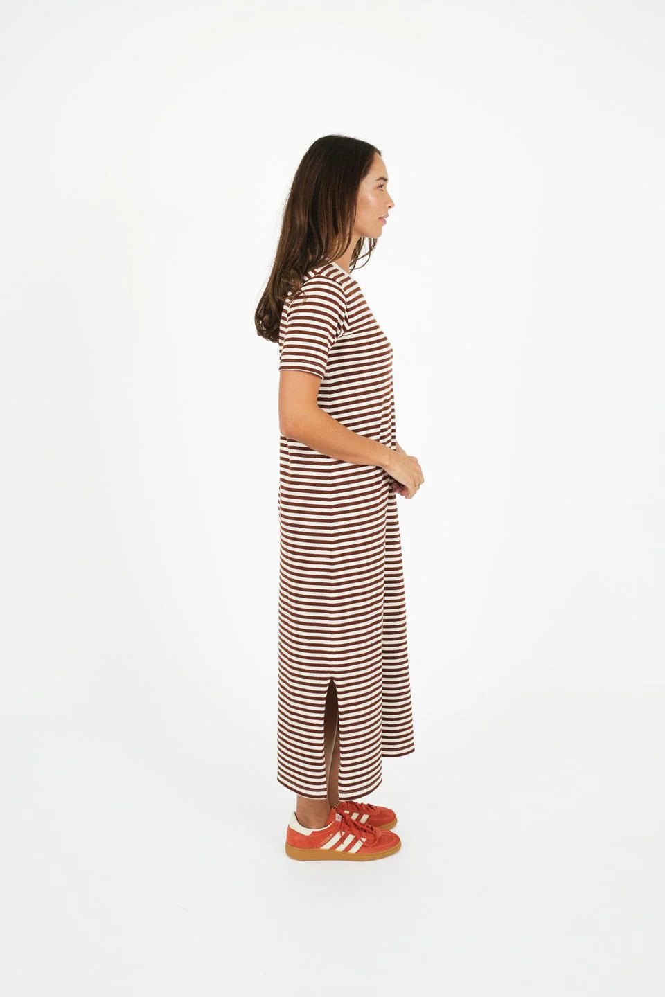 Women’s Casual Midi T-Shirt Dress with Side Slits