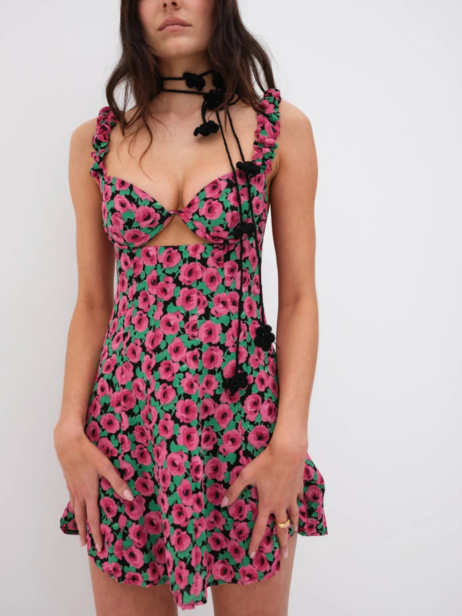 Cutout Floral Print A-Line Dress