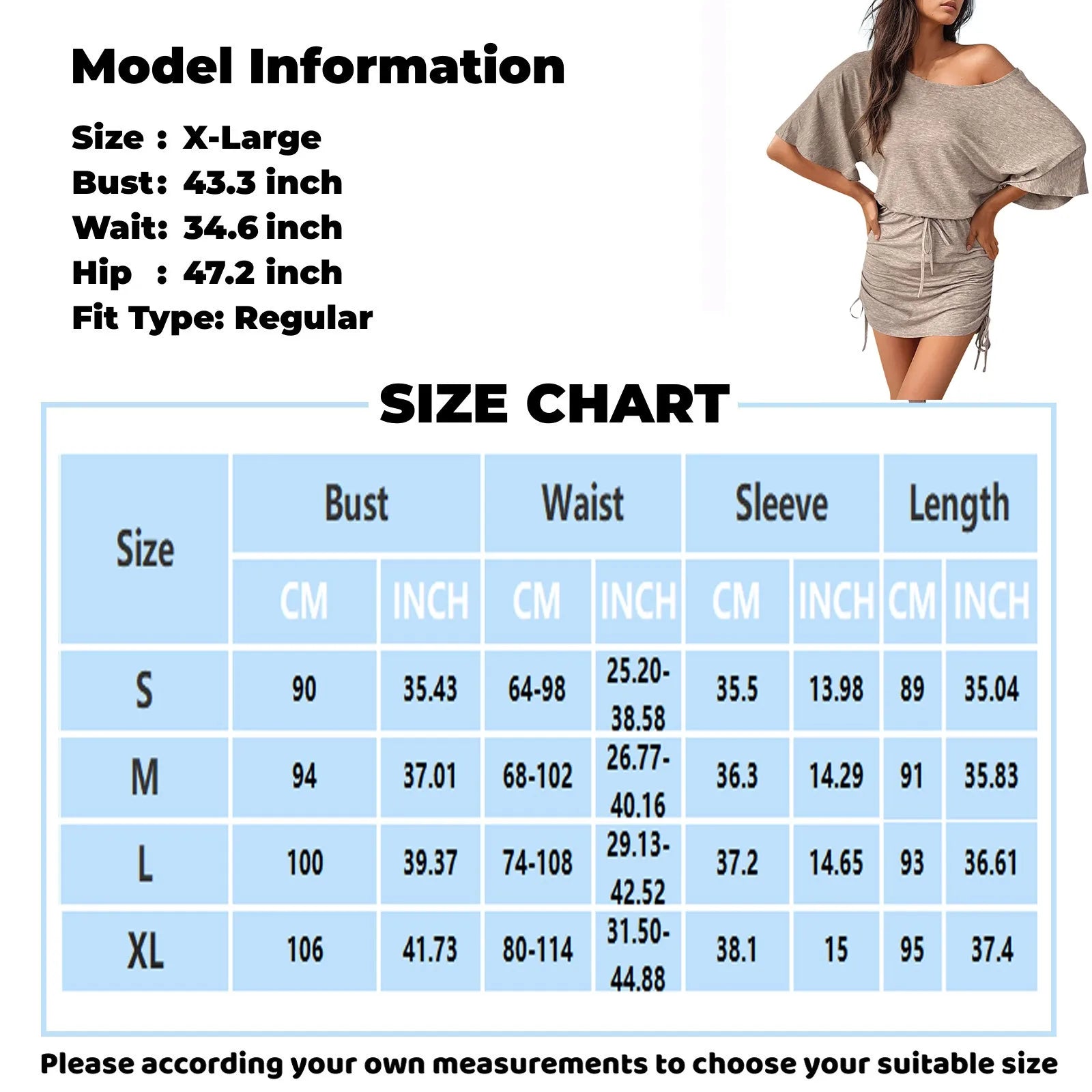Summer New Dress For Ladies Slanted Shoulder Batwing Sleeve Short Skirt Dress Casual Upper Loose Lower Tight Drawstring Dress