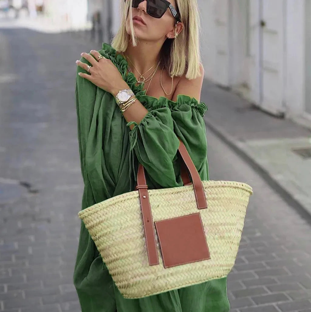 Fashion Streetwear Loose Long Dress For Women Summer One Neck Puff Sleeve Solid Color Maxi Dress Female Dew Shoulder Dresses