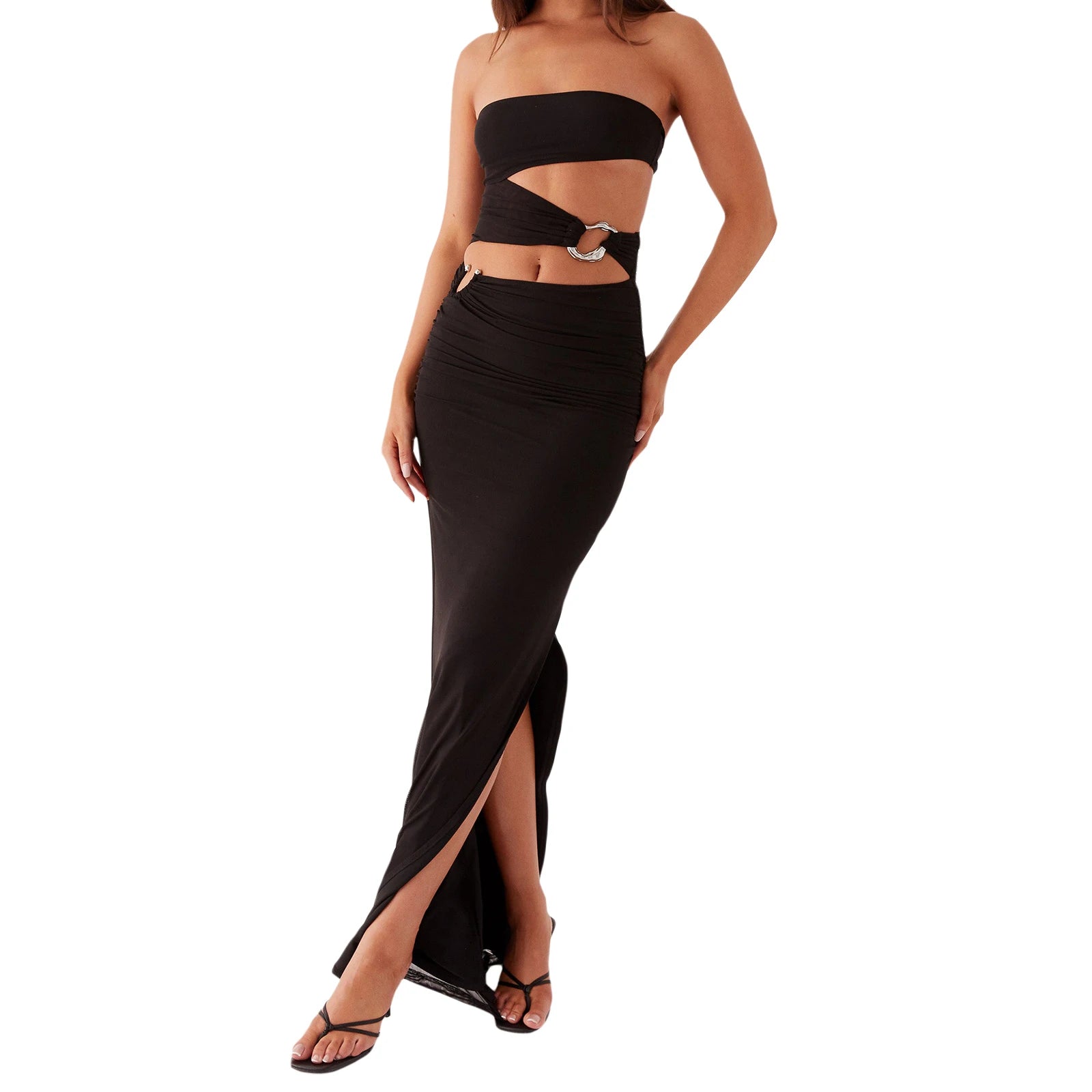 Elegant Off-Shoulder Maxi Dress with Chic Cut-Out Details and Vibrant Print Patterns Perfect for Summer Events and Parties