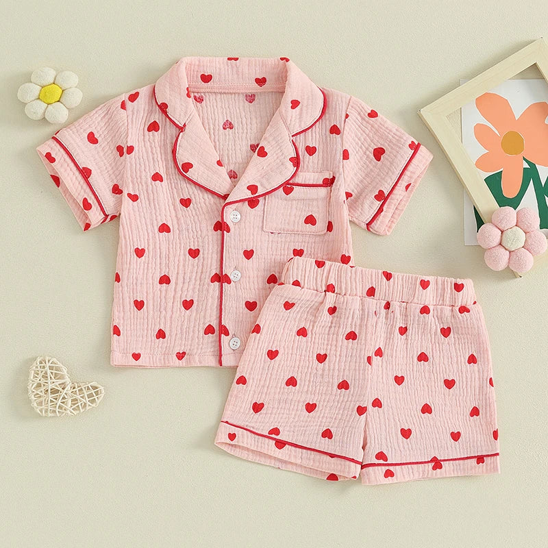 Heart Button Down Pajamas Set