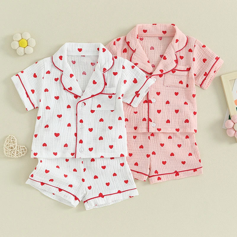 Heart Button Down Pajamas Set