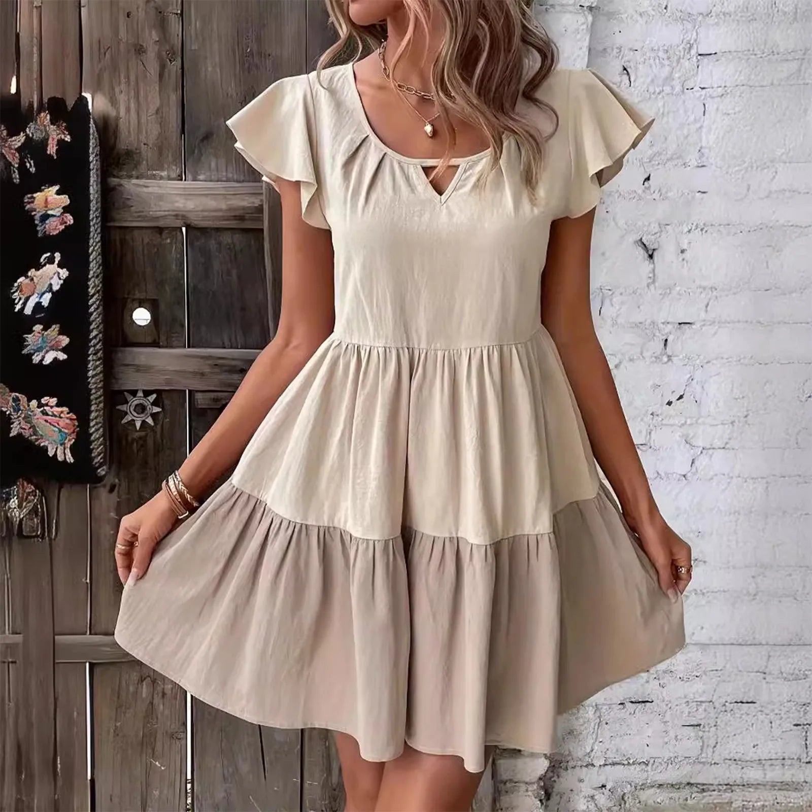 Patchwork Pleated Mini Dress
