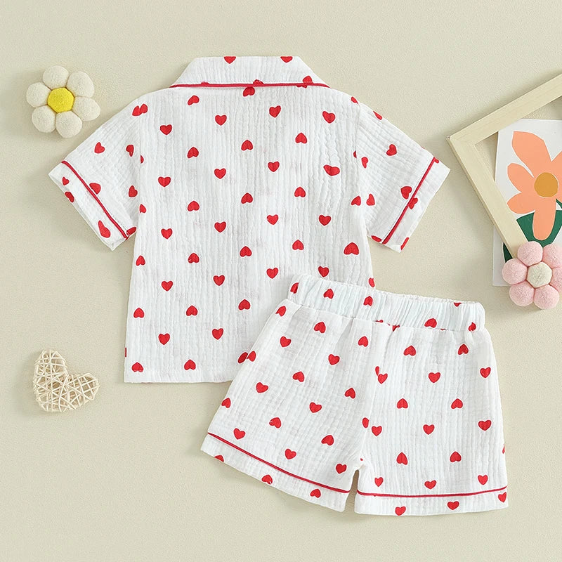 Heart Button Down Pajamas Set