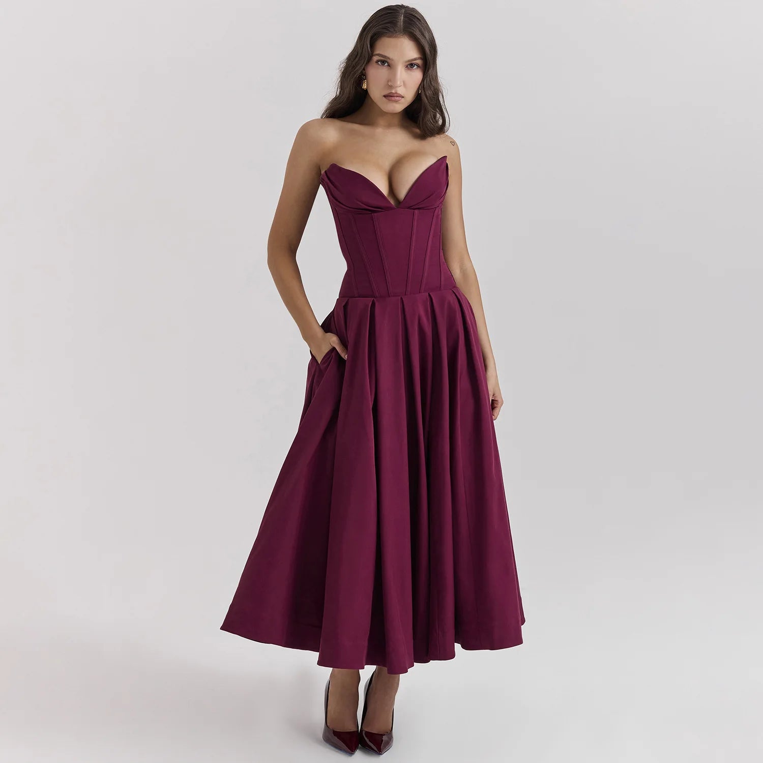 Backless V-neck High Waist Long Dress