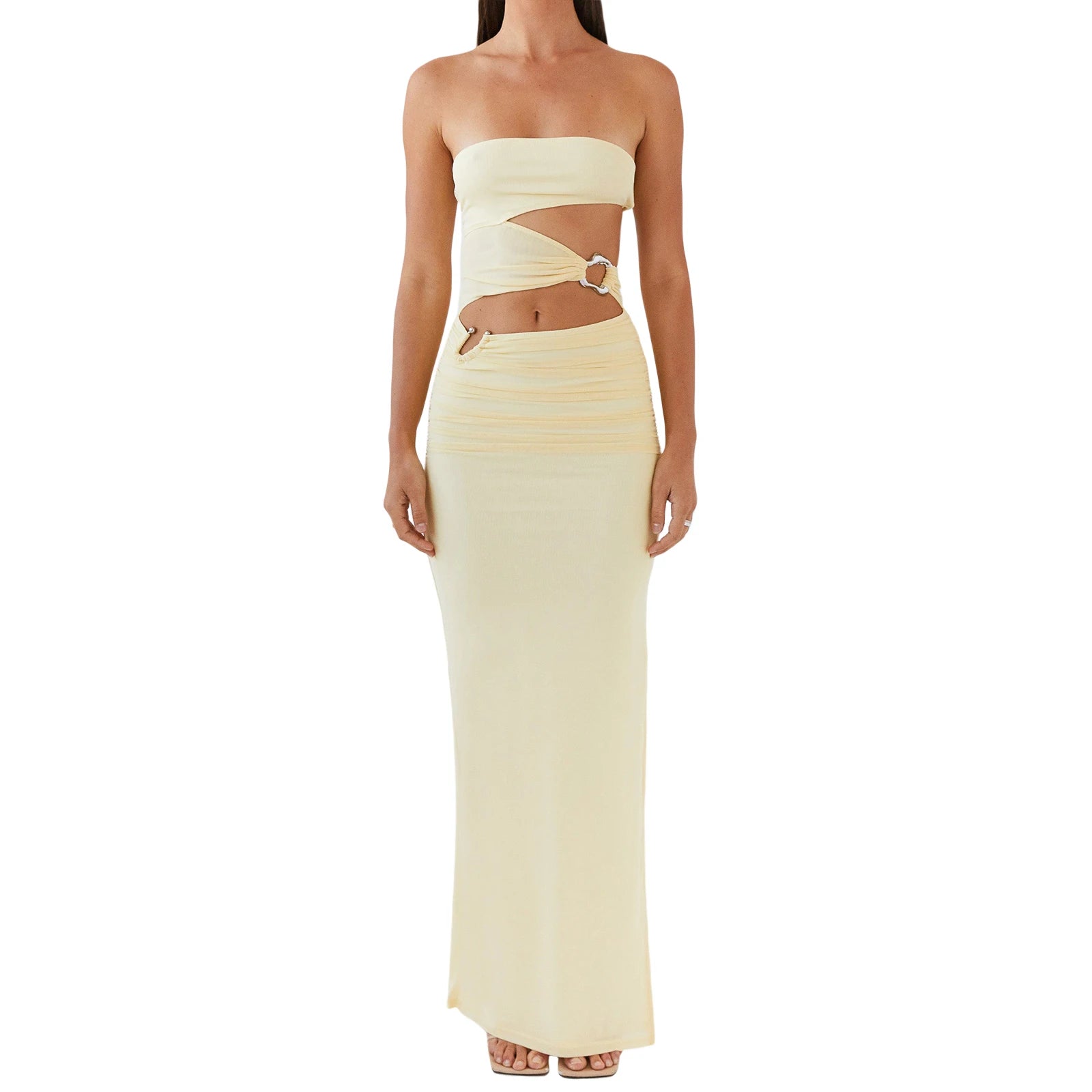 Elegant Off-Shoulder Maxi Dress with Chic Cut-Out Details and Vibrant Print Patterns Perfect for Summer Events and Parties