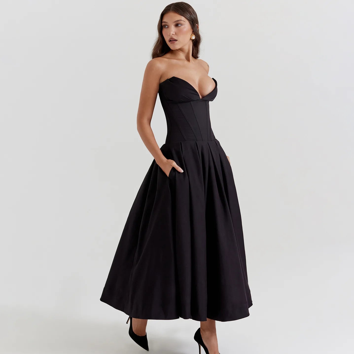 Backless V-neck High Waist Long Dress