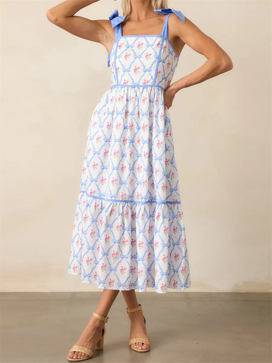 Women Elegant V-Neck Maxi Dress with Ruffle Sleeves and Belted Waist - Perfect for Summer Parties and Events