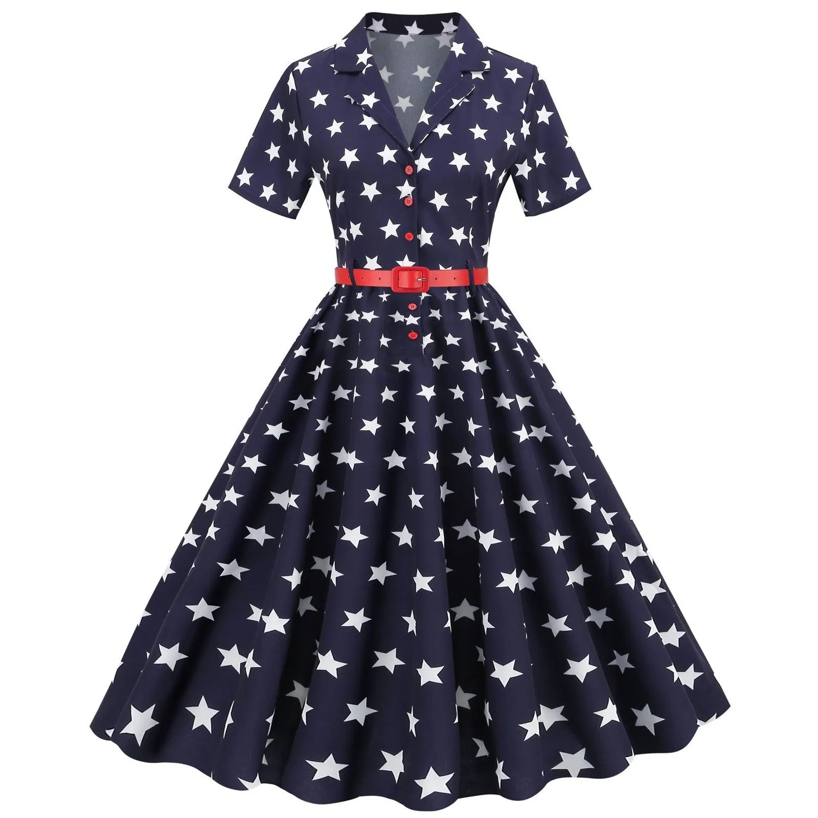 Retro Women Independence Day Dress 1950s Short Sleeve V Neck Flag Print Party Prom Swing Dress The Fourth Of July Dresses