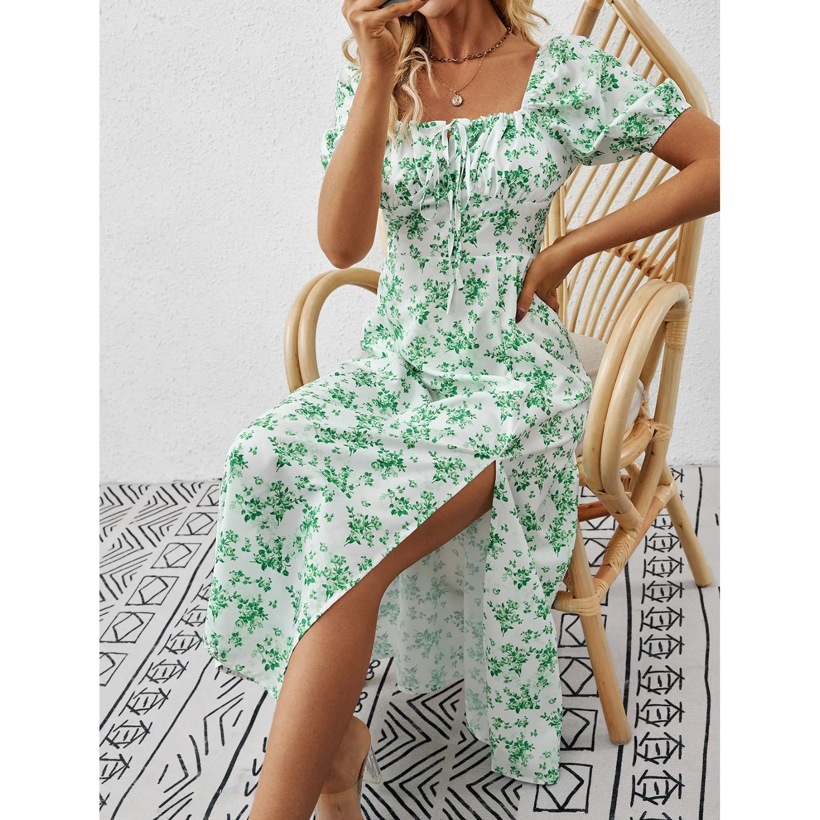 Floral Printed Square Neck Dresses